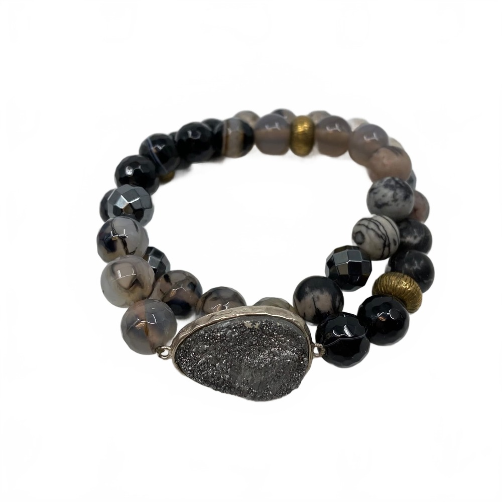 Silpada Black Gray Geode Beaded Wrap Bracelet | One Size Regular